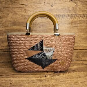 VTG Paola Woven Straw Made in Italy 80s purse black Gold